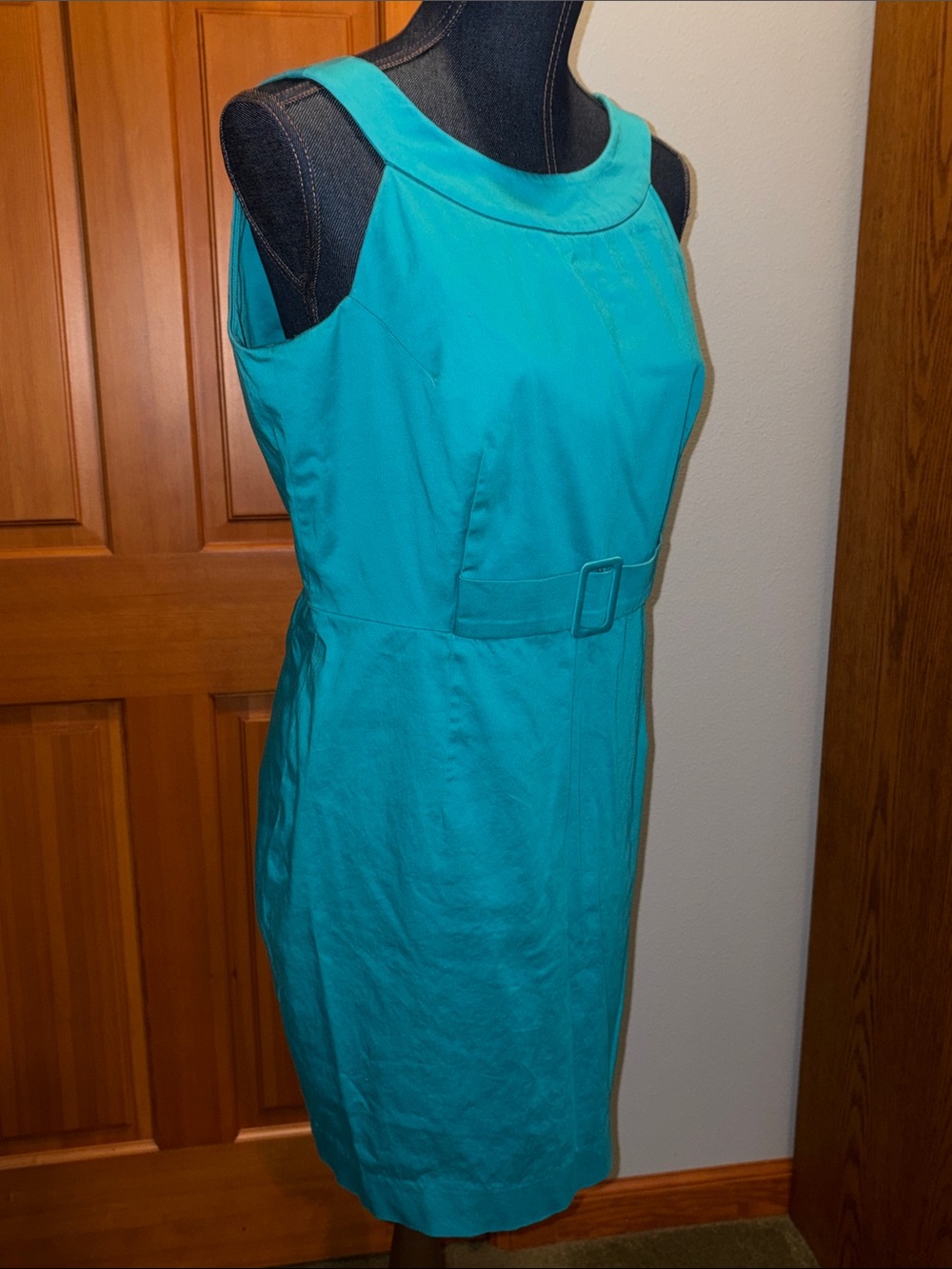 Calvin Klein Teal Sleeveless Decor Belted Sheath Midi Dress
